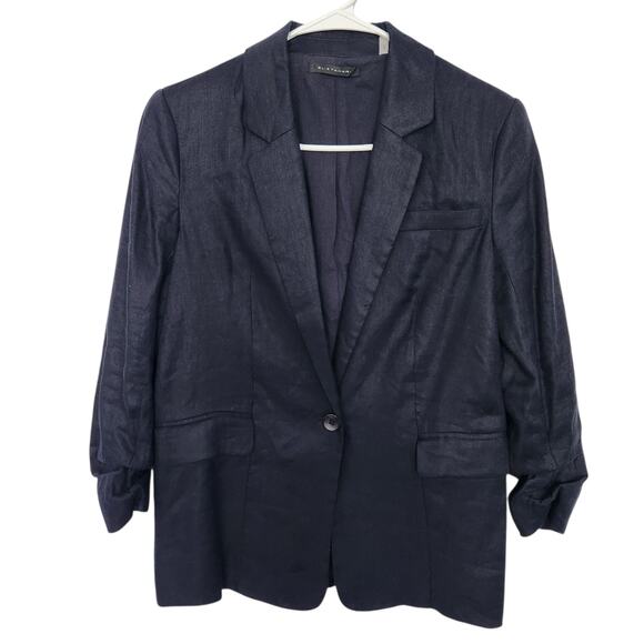 Elie Tahari Linen Blend Classic Blazer 2 Navy Preppy Office Business School Chic - Picture 1 of 9